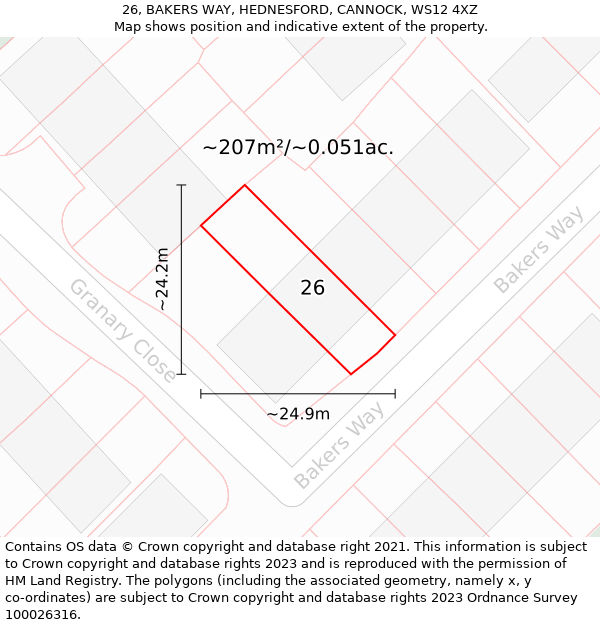 26, BAKERS WAY, HEDNESFORD, CANNOCK, WS12 4XZ: Plot and title map