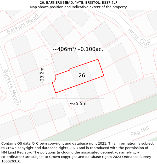 26, BARKERS MEAD, YATE, BRISTOL, BS37 7LF: Plot and title map