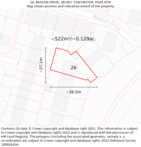 26, BEACON DRIVE, SELSEY, CHICHESTER, PO20 0TW: Plot and title map