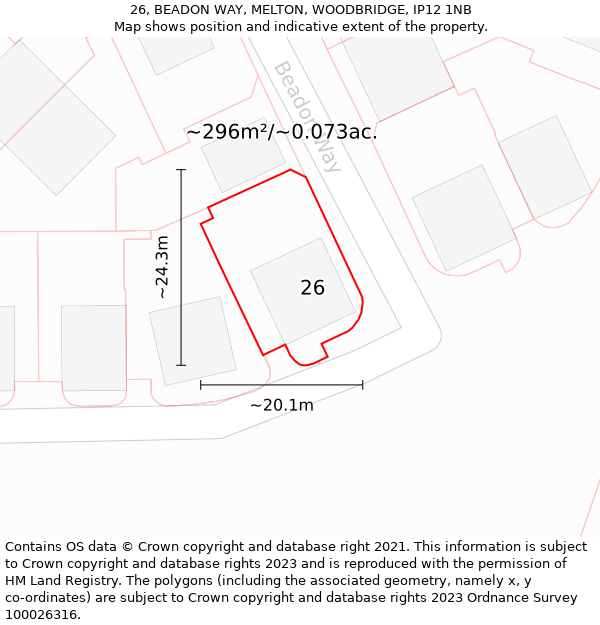 26, BEADON WAY, MELTON, WOODBRIDGE, IP12 1NB: Plot and title map