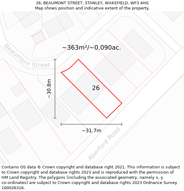 26, BEAUMONT STREET, STANLEY, WAKEFIELD, WF3 4HG: Plot and title map