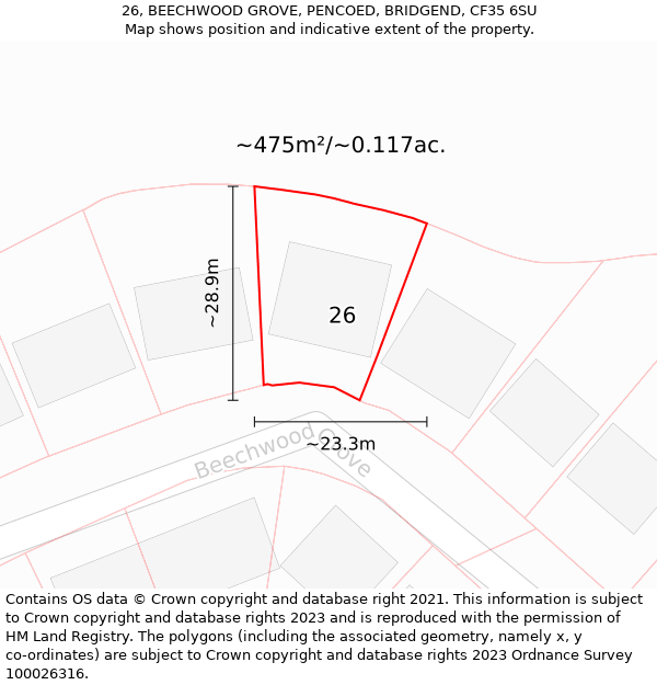 26, BEECHWOOD GROVE, PENCOED, BRIDGEND, CF35 6SU: Plot and title map