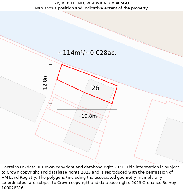 26, BIRCH END, WARWICK, CV34 5GQ: Plot and title map