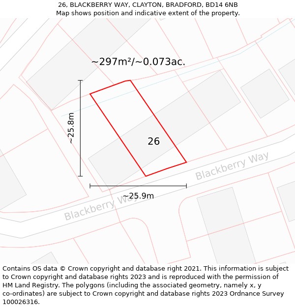 26, BLACKBERRY WAY, CLAYTON, BRADFORD, BD14 6NB: Plot and title map