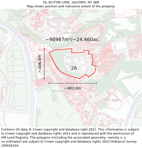 26, BLYTON LANE, SALFORD, M7 3BR: Plot and title map