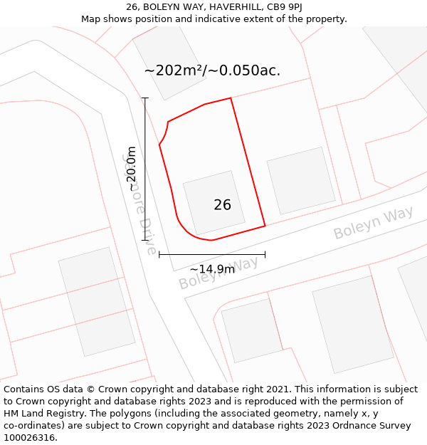 26, BOLEYN WAY, HAVERHILL, CB9 9PJ: Plot and title map