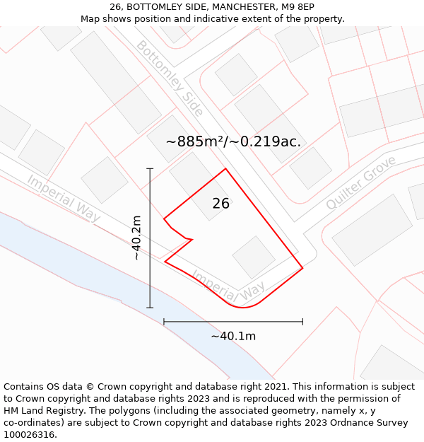 26, BOTTOMLEY SIDE, MANCHESTER, M9 8EP: Plot and title map
