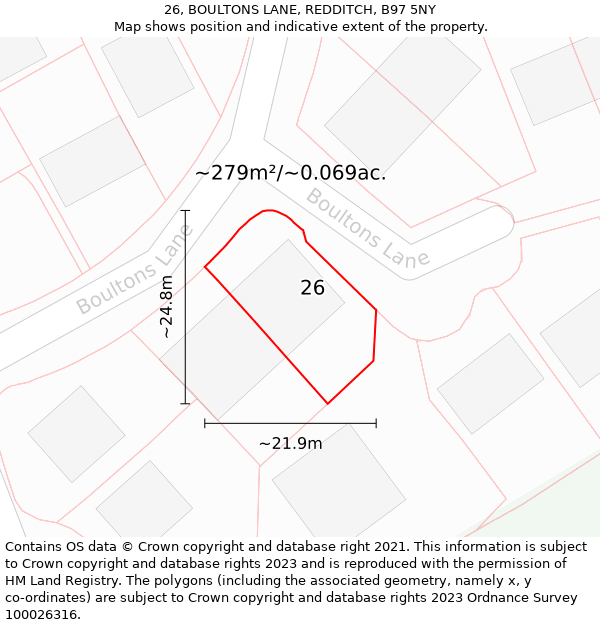 26, BOULTONS LANE, REDDITCH, B97 5NY: Plot and title map