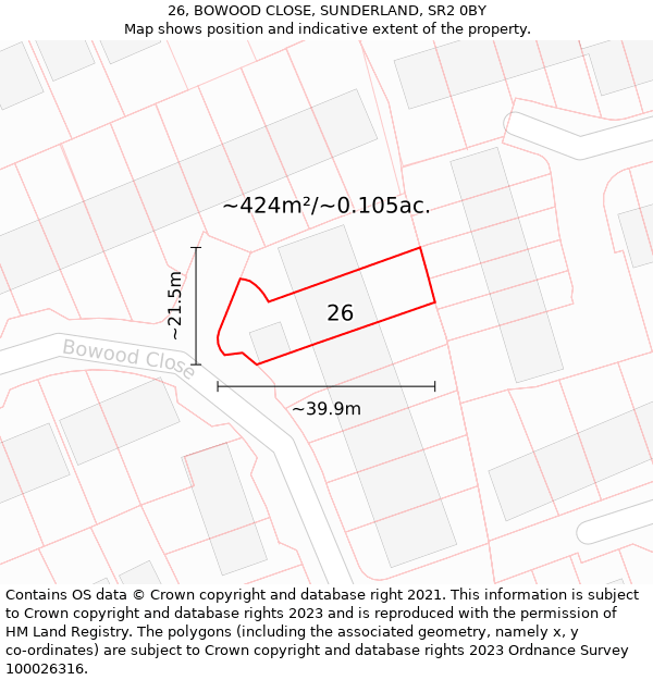 26, BOWOOD CLOSE, SUNDERLAND, SR2 0BY: Plot and title map