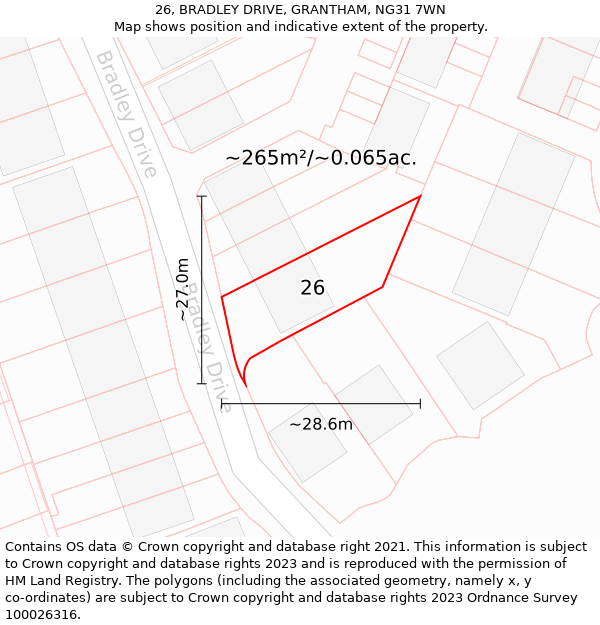 26, BRADLEY DRIVE, GRANTHAM, NG31 7WN: Plot and title map