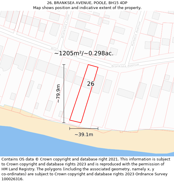 26, BRANKSEA AVENUE, POOLE, BH15 4DP: Plot and title map