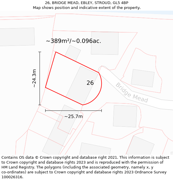 26, BRIDGE MEAD, EBLEY, STROUD, GL5 4BP: Plot and title map