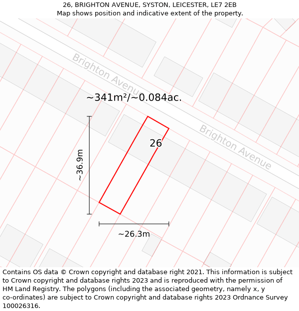 26, BRIGHTON AVENUE, SYSTON, LEICESTER, LE7 2EB: Plot and title map