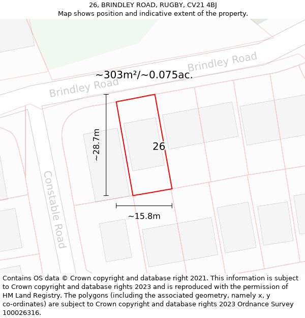 26, BRINDLEY ROAD, RUGBY, CV21 4BJ: Plot and title map