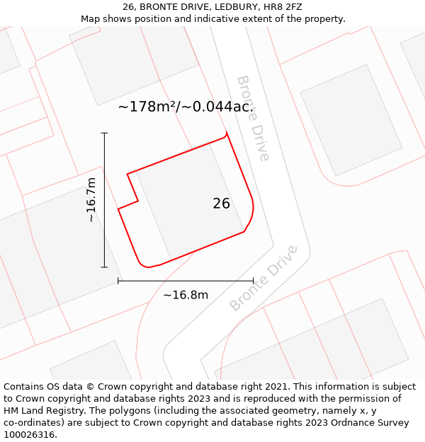 26, BRONTE DRIVE, LEDBURY, HR8 2FZ: Plot and title map