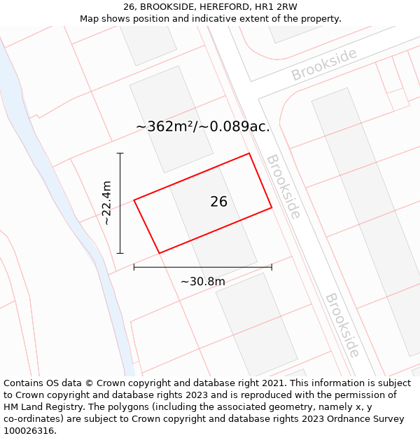 26, BROOKSIDE, HEREFORD, HR1 2RW: Plot and title map