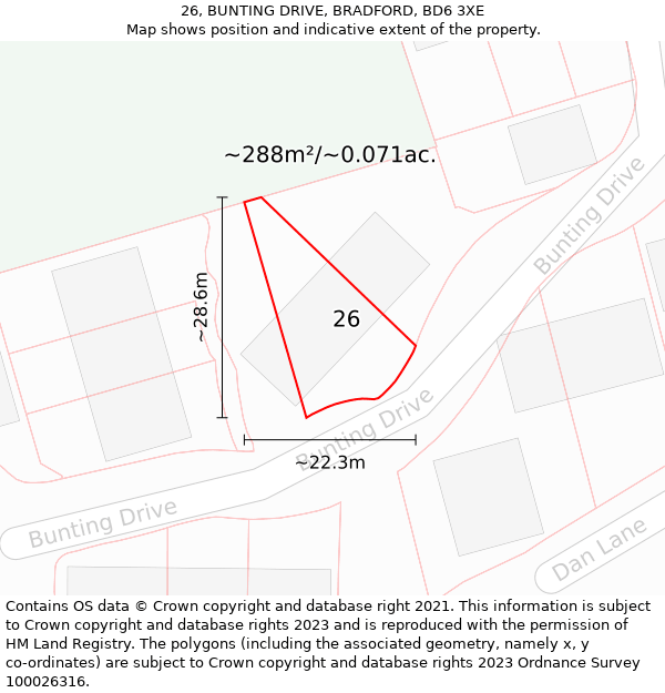 26, BUNTING DRIVE, BRADFORD, BD6 3XE: Plot and title map