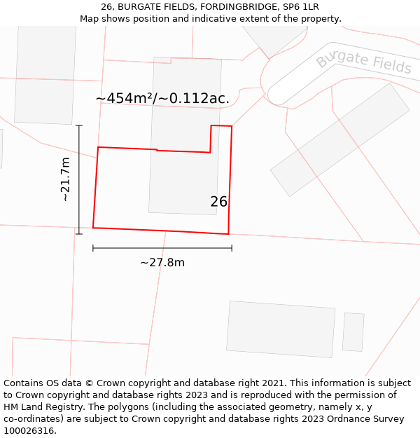 26, BURGATE FIELDS, FORDINGBRIDGE, SP6 1LR: Plot and title map