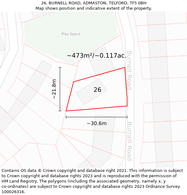 26, BURNELL ROAD, ADMASTON, TELFORD, TF5 0BH: Plot and title map