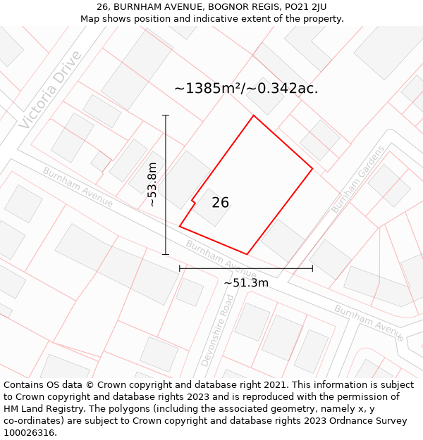 26, BURNHAM AVENUE, BOGNOR REGIS, PO21 2JU: Plot and title map