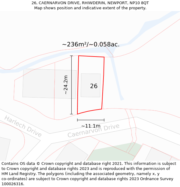 26, CAERNARVON DRIVE, RHIWDERIN, NEWPORT, NP10 8QT: Plot and title map