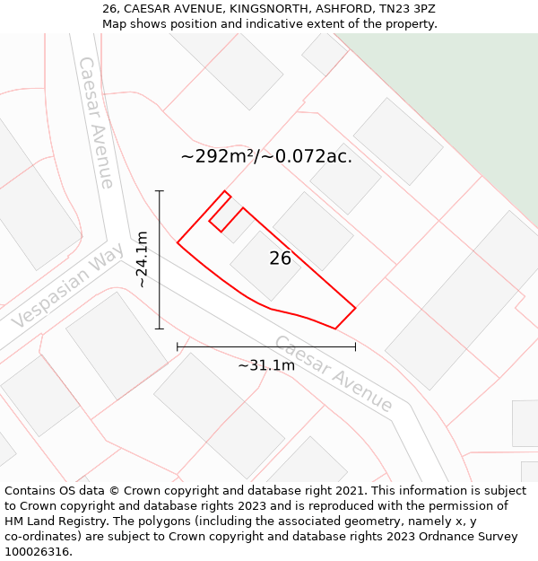 26, CAESAR AVENUE, KINGSNORTH, ASHFORD, TN23 3PZ: Plot and title map