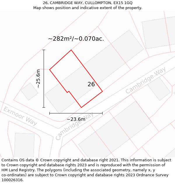 26, CAMBRIDGE WAY, CULLOMPTON, EX15 1GQ: Plot and title map