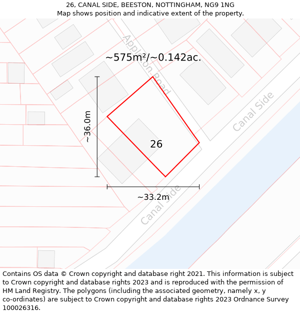 26, CANAL SIDE, BEESTON, NOTTINGHAM, NG9 1NG: Plot and title map