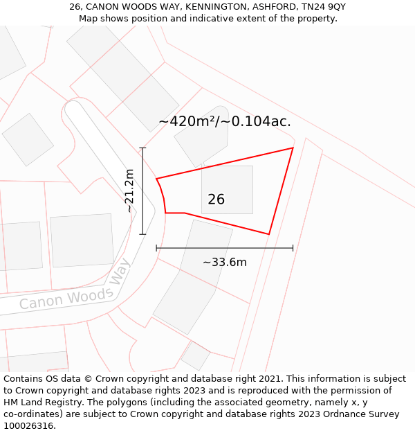 26, CANON WOODS WAY, KENNINGTON, ASHFORD, TN24 9QY: Plot and title map