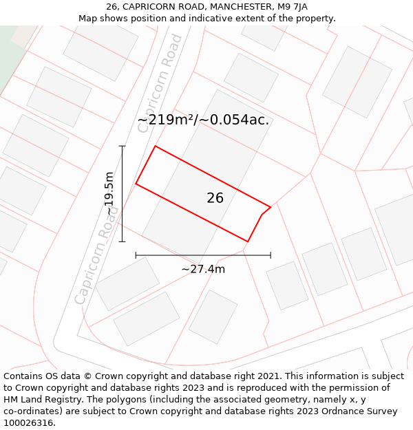 26, CAPRICORN ROAD, MANCHESTER, M9 7JA: Plot and title map