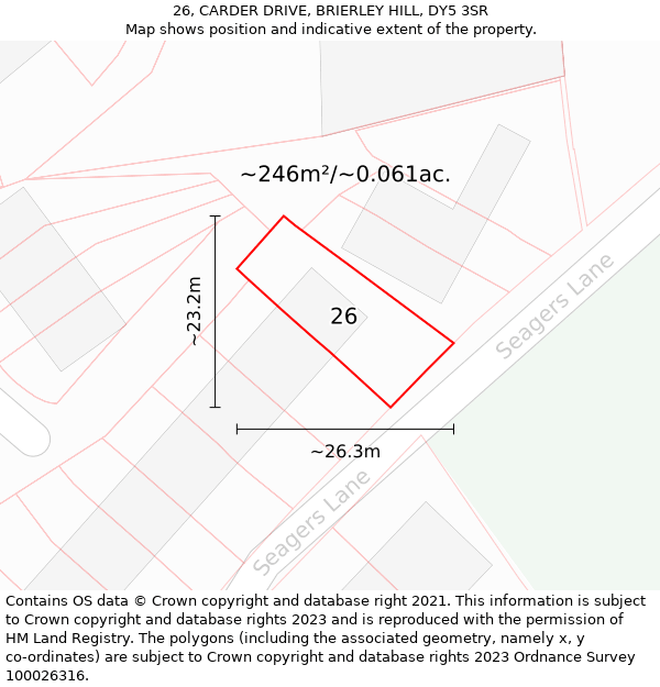 26, CARDER DRIVE, BRIERLEY HILL, DY5 3SR: Plot and title map