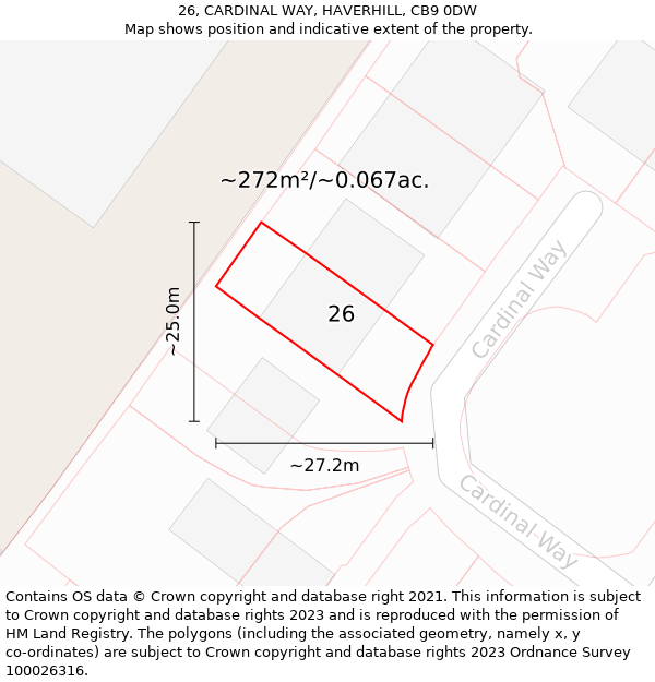 26, CARDINAL WAY, HAVERHILL, CB9 0DW: Plot and title map