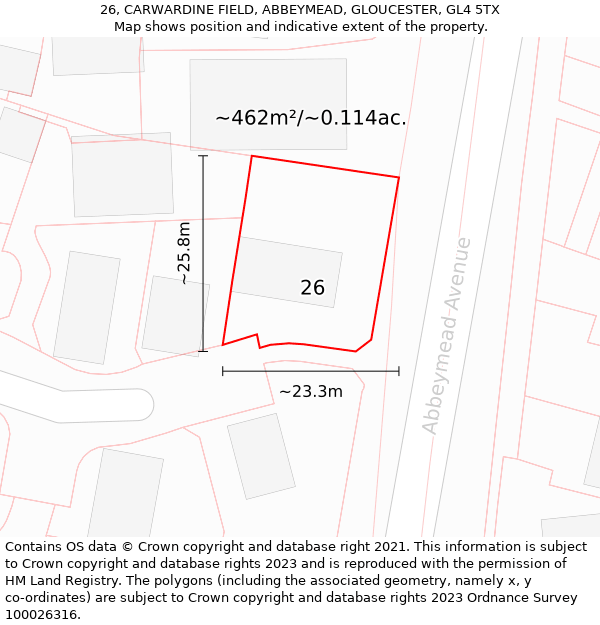 26, CARWARDINE FIELD, ABBEYMEAD, GLOUCESTER, GL4 5TX: Plot and title map