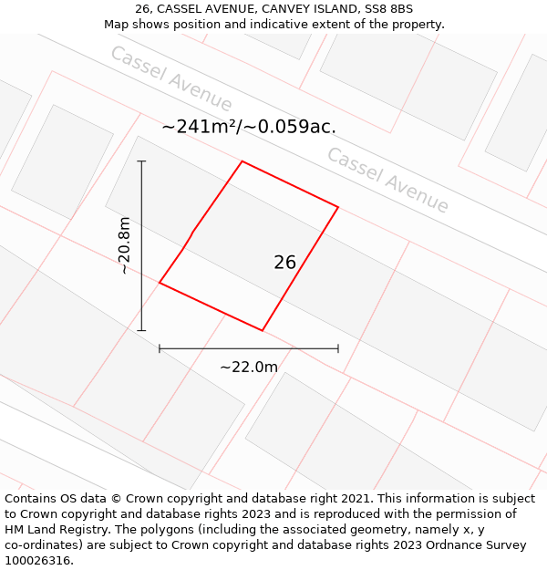 26, CASSEL AVENUE, CANVEY ISLAND, SS8 8BS: Plot and title map