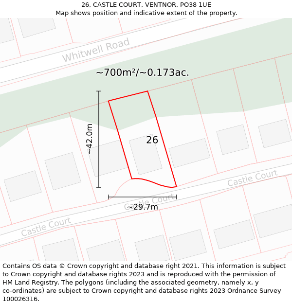 26, CASTLE COURT, VENTNOR, PO38 1UE: Plot and title map