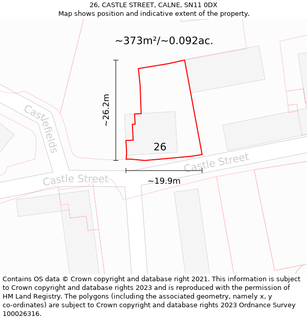 26, CASTLE STREET, CALNE, SN11 0DX: Plot and title map