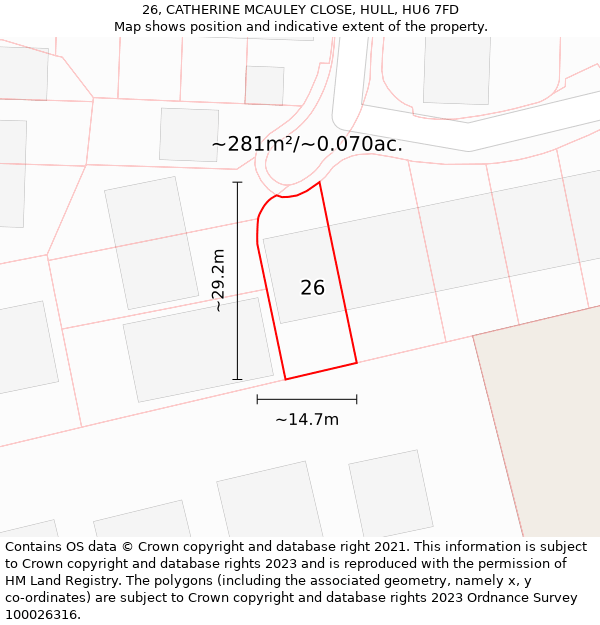 26, CATHERINE MCAULEY CLOSE, HULL, HU6 7FD: Plot and title map