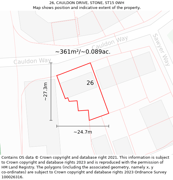 26, CAULDON DRIVE, STONE, ST15 0WH: Plot and title map