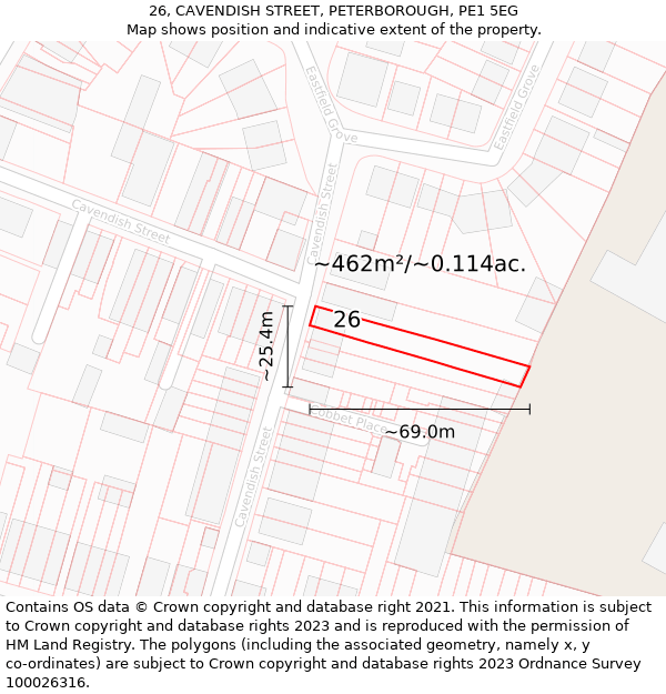 26, CAVENDISH STREET, PETERBOROUGH, PE1 5EG: Plot and title map