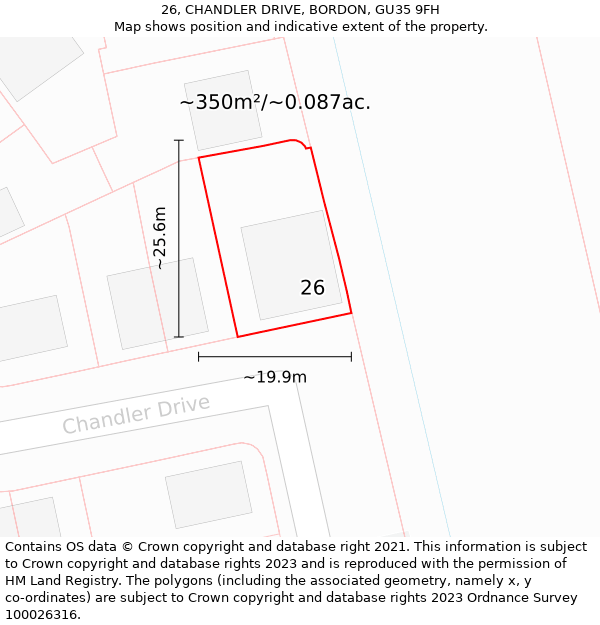 26, CHANDLER DRIVE, BORDON, GU35 9FH: Plot and title map