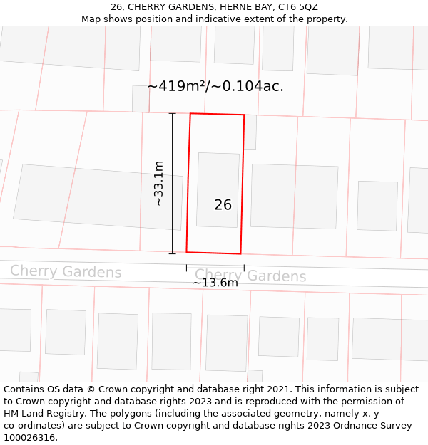 26, CHERRY GARDENS, HERNE BAY, CT6 5QZ: Plot and title map