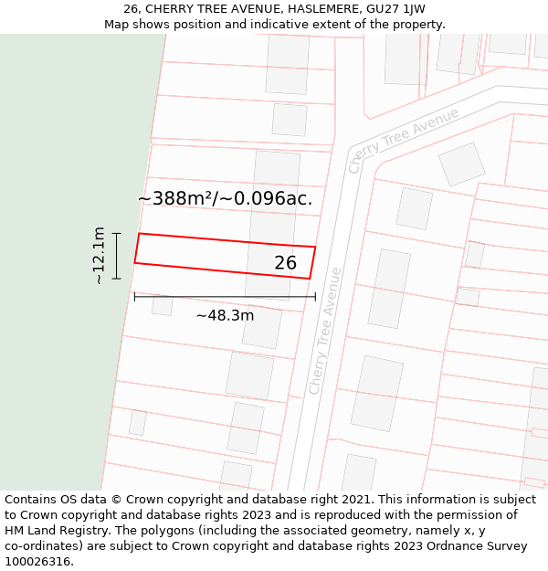 26, CHERRY TREE AVENUE, HASLEMERE, GU27 1JW: Plot and title map