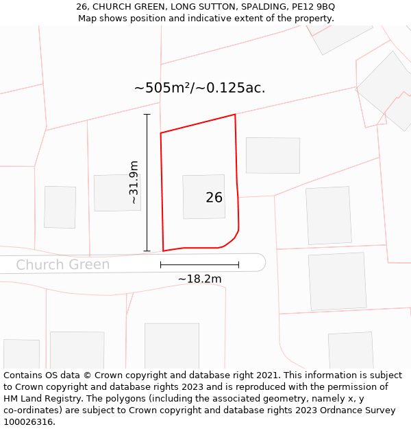 26, CHURCH GREEN, LONG SUTTON, SPALDING, PE12 9BQ: Plot and title map