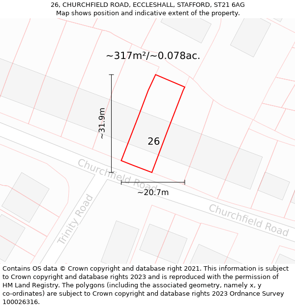 26, CHURCHFIELD ROAD, ECCLESHALL, STAFFORD, ST21 6AG: Plot and title map