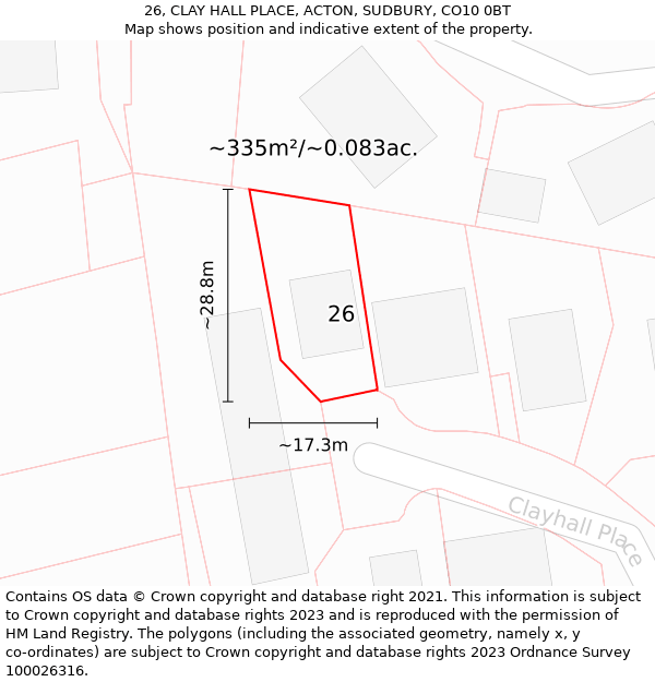 26, CLAY HALL PLACE, ACTON, SUDBURY, CO10 0BT: Plot and title map