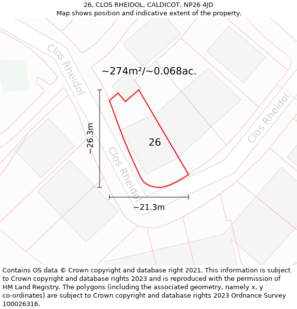 26, CLOS RHEIDOL, CALDICOT, NP26 4JD: Plot and title map