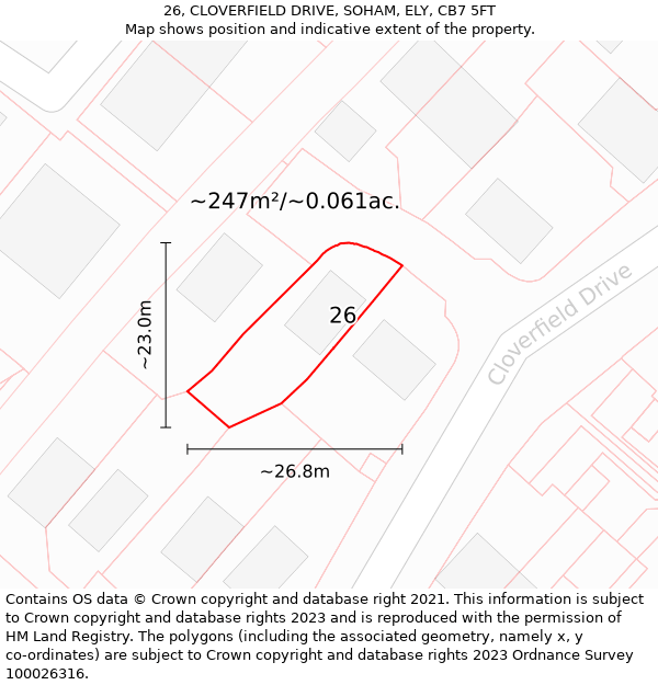 26, CLOVERFIELD DRIVE, SOHAM, ELY, CB7 5FT: Plot and title map