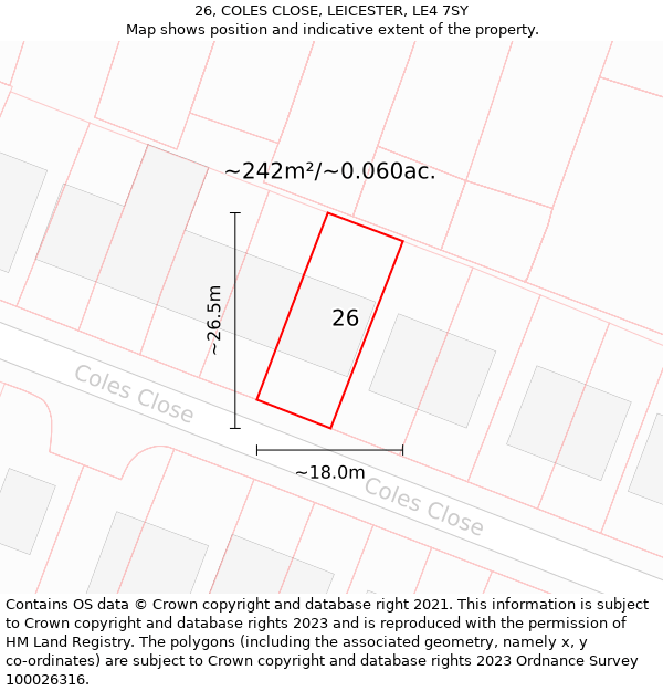 26, COLES CLOSE, LEICESTER, LE4 7SY: Plot and title map