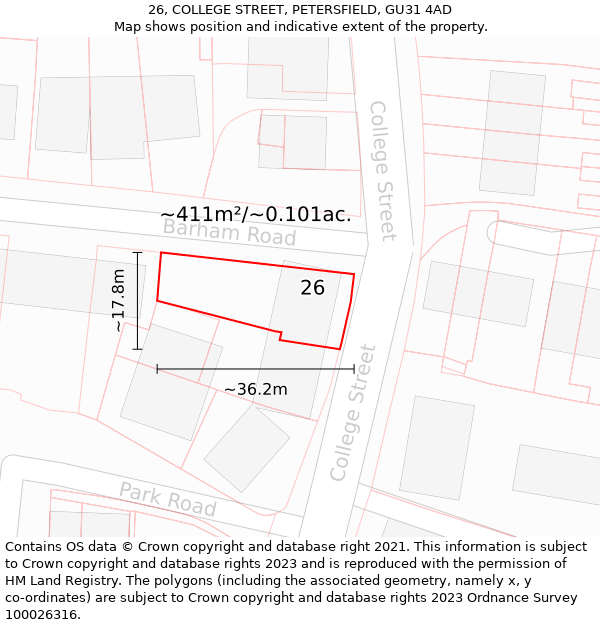 26, COLLEGE STREET, PETERSFIELD, GU31 4AD: Plot and title map