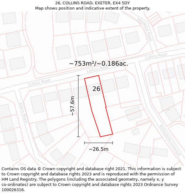 26, COLLINS ROAD, EXETER, EX4 5DY: Plot and title map